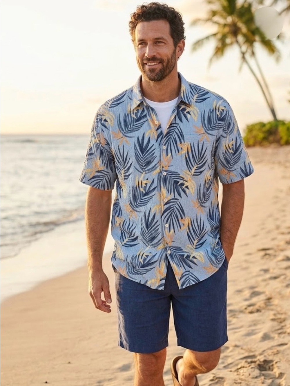 Tommy Bahama Blue Palm Leaf Print Short-Sleeve Shirt